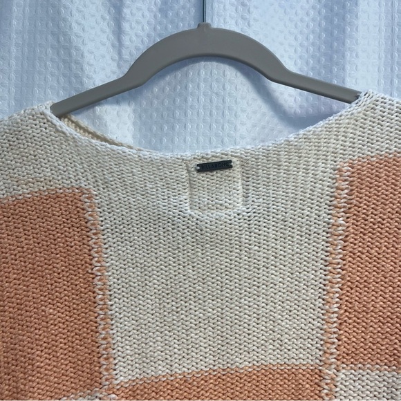 Billabong Peach and Cream Boxy Cropped Checkered Cotton Sweater Medium Beach - Picture 7 of 8